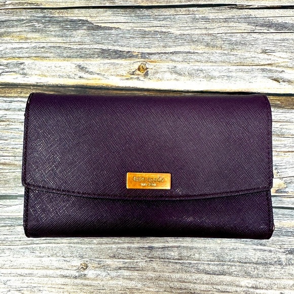 kate spade Handbags - KATE SPADE New York Saffiano Burgundy Trifold Phone Wallet Clutch EUC